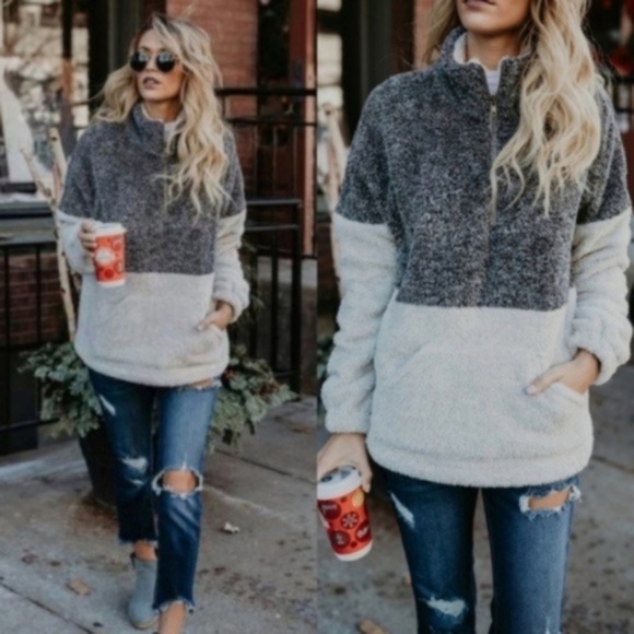 Pullover Charcoal Sweater SOFT Fleece Half Zip - Picture 2 of 7